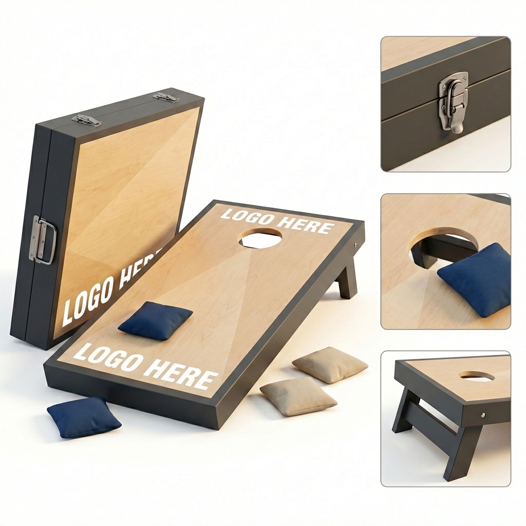 Classic Woodgrain Foldable Cornhole Set