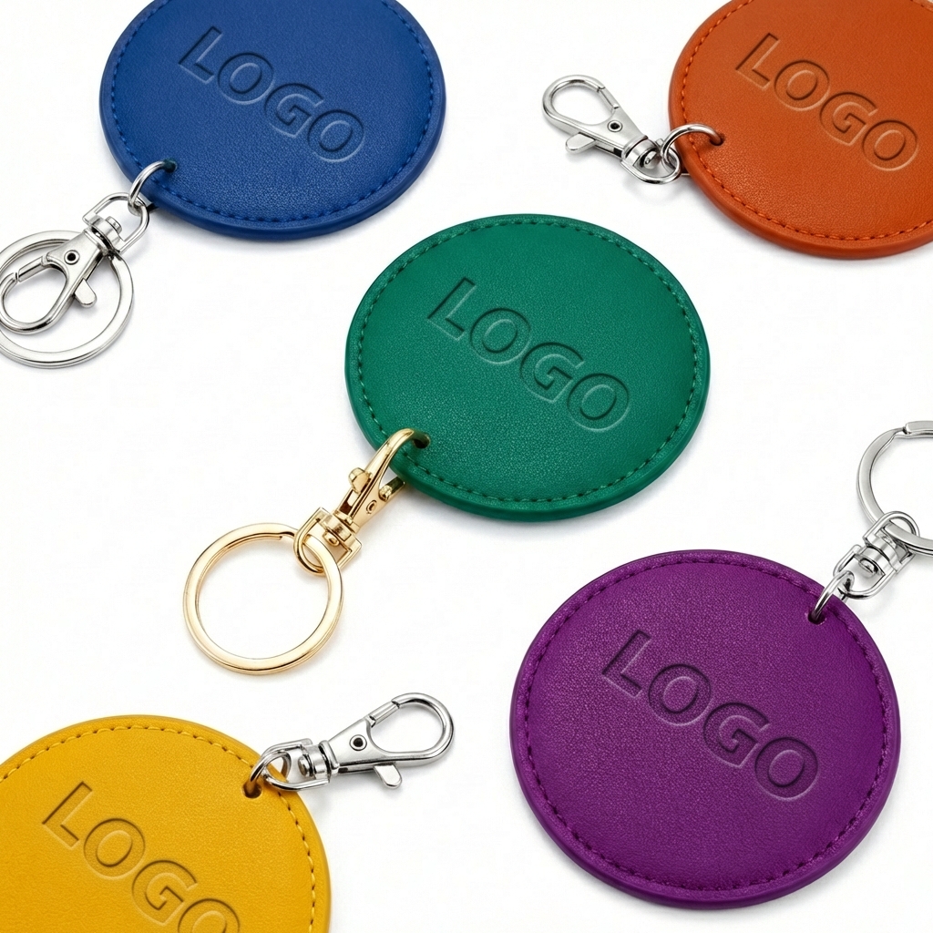 Classic Round Faux Leather Keychain - Blank for Personalization